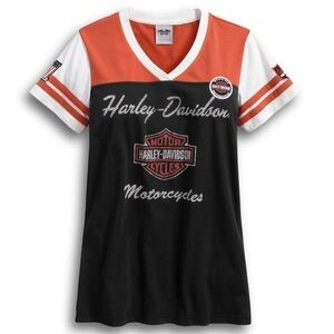 Harley Davidson V Neck T-shirt Tee Top Black Short Sleeve Women’s Size Medium